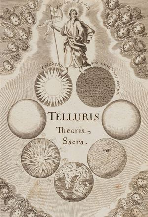 Seconda edizione di questa fortunata opera di Burnet, "Important contribution to the future science of geology" (Landmarks of Science, 204). L'Autore teorizza una storia del mondo suddivisa in cinque periodi: dal Caos originario fino al regno di Dio instaurato in terra. L'opera fu messa all'Indice nel 1739 per la sua concezione millenaristica e per gli attacchi alla visione cattolica che contiene. Telluris theoria sacra 