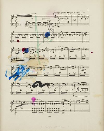 Senza titolo (1970), tecnica mista su spartito musicale