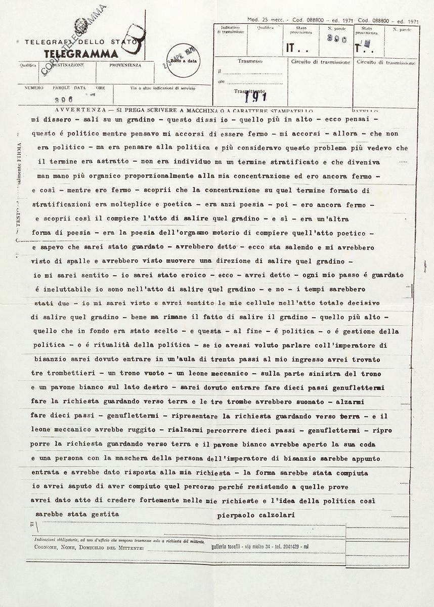 Pierpaolo Calzolari - Senza titolo (Il treno - Telegrammi), 1976