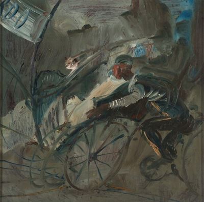 Ciclista, olio su tavola