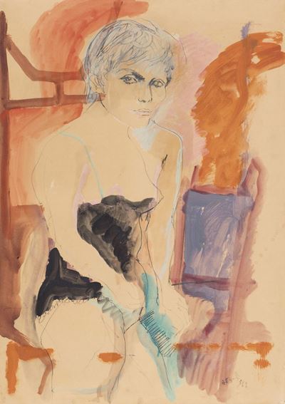 Figura di donna, 1967, tecnica mista su carta applicata su tela
