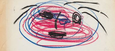 Personaggio - Mail Art, 1955, pastelli cerosi su busta