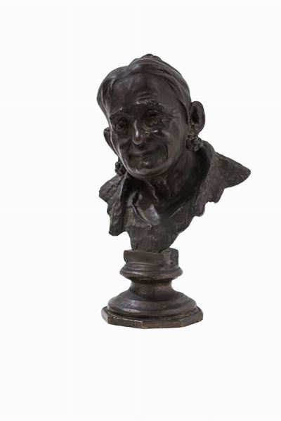 Busti di anziano pescatore e della moglie, sculture in bronzo