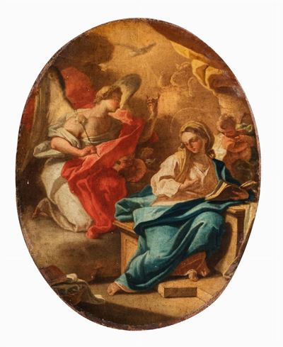Anonimo, Annunciazione - olio su tela applicata su tavola, cm 47,5 x 36
