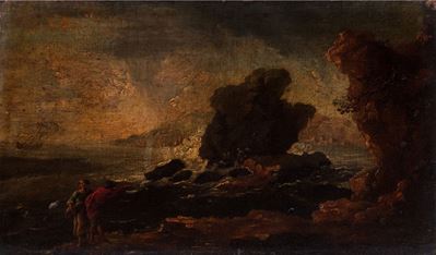 Marina con scogli, olio su tela