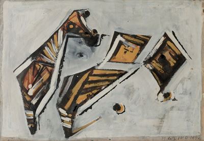 Cavallo in sezione, tecnica mista su carta (1952)