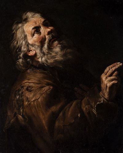 Santo eremita colto in un gesto benedicente, olio su tela