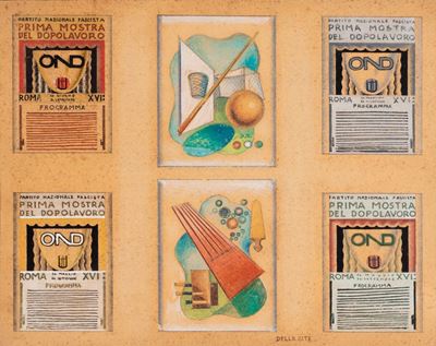 Bozzetti per l'Opera Nazionale Dopolavoro, 1938, tecnica mista su cartoncino