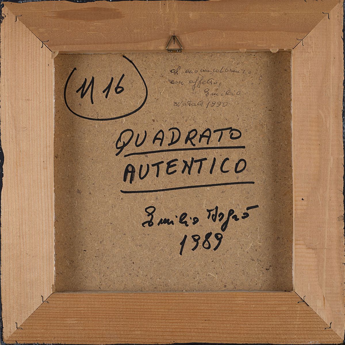 Emilio Isgrò - Quadrato autentico, 1989, tecnica mista su tela, 30x30 cm
