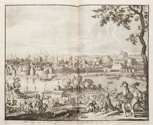 Bell’insieme di opere dello storico, poeta e drammaturgo olandese Pieter Corneliszoon Hooft (1581- 1647).  P.C. Hoofts Nederlandsche historien, seedert de ooverdraght der heerschappye van Kaizar Kaarel den Vyfden op Kooning Philips zynen zoon