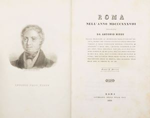 I primi due volumi si riferiscono a Roma antica mentre gli altri due trattano di Roma moderna: l&rsquo;insieme costituisce una delle guide pi&ugrave; importanti dell&rsquo;Ottocento, sia per la parte di testo dovuta alle ricerche del noto studioso romano che per la ricca parte iconografica costituita dalle numerose, pregevoli incisioni in rame. Rossetti, 7386; Olschki, 17659; Borroni, 8361. Roma nell&rsquo;anno MDCCCXXXVIII