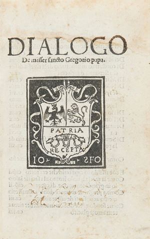 Rara edizione pesarese stampata da Soncino. Dialogo de misser sancto Gregorio papa