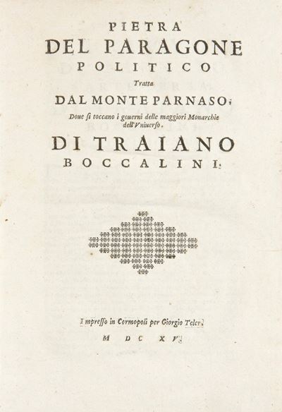 Pietra del Paragone Politico Tratta dal Monte Parnaso Dove Si Toccano i Governi delle Maggiori Mo...