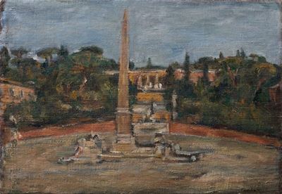 Piazza del Popolo - Anni '40, olio su tela
