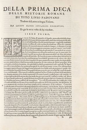 Le Deche... delle Historie romane, tradotte nella lingua toscana, da m. Iacopo Nardi