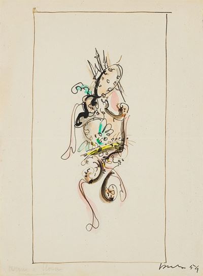 Armi e flora, tecnica mista su carta, 1954