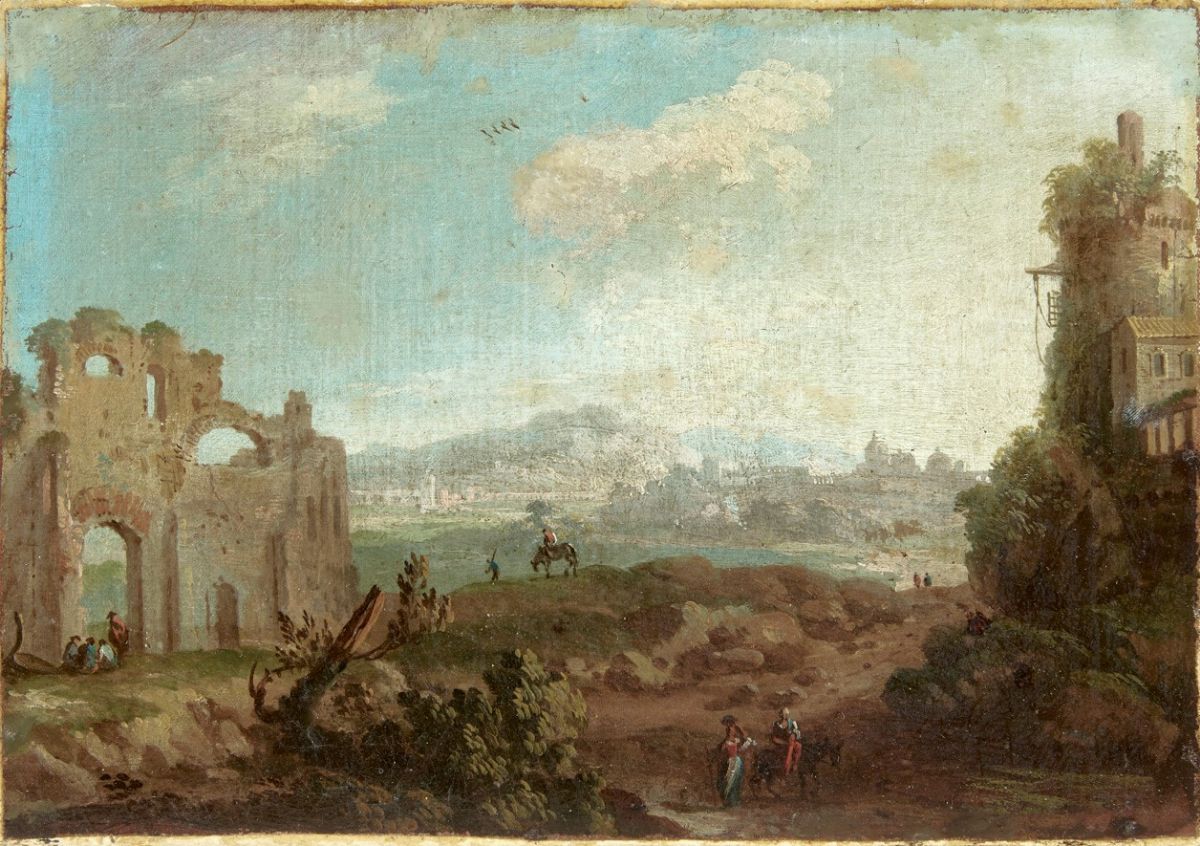 Alessio De Marchis (napoli 1724 - Urbino 1754) - Due vedute della campagna romana, olio su tela a...