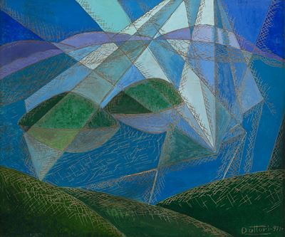 Luci sul lago (1971), tempera grafita su tavola