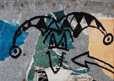 Arlecchino, sovrapittura su dècollage su lamiera, 1993