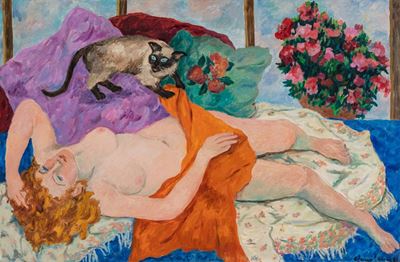 Nudo con gatto, olio su tela, 1986