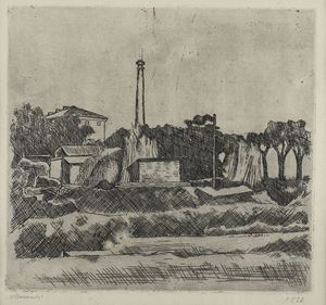Morandi Giorgio - Paesaggio con la ciminiera, 1926
acquafo