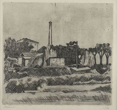 Paesaggio con la ciminiera, 1926 acquaforte su zinco
