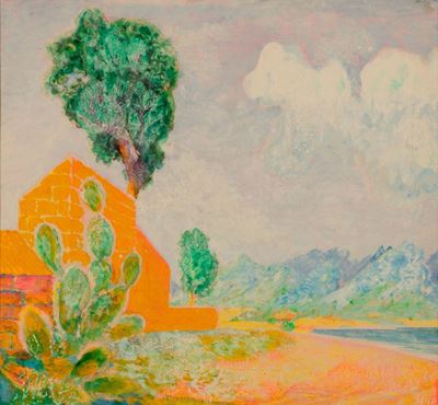 Paesaggio - Olio e acrilico su carta applicata su tela