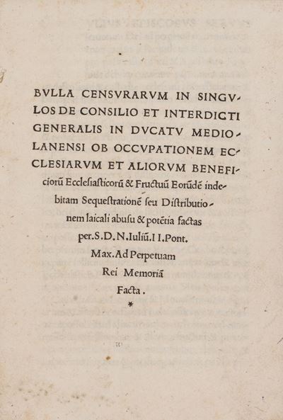 Bulla censurarum in singulos de consilio et interdicti generalis nel Ducato di Milano, 1510