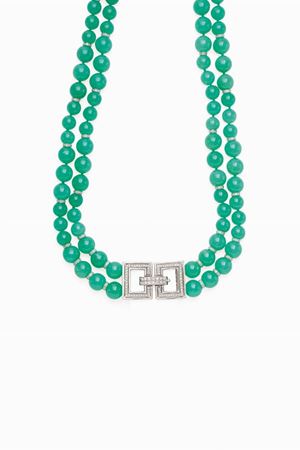 in oro bianco 18kt, crisoprasio naturale e diamanti