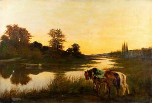 River landscape at sunset
