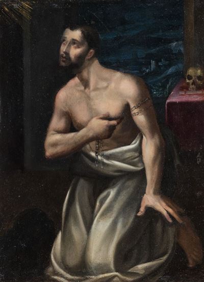 Autor sconosciuto, Santo penitente, olio su rame