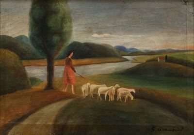 Al pascolo, olio su tela