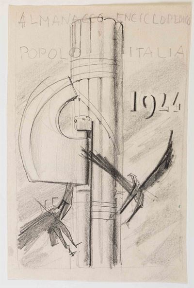 Bozzetto per la copertina dell'Almanacco Enciclopedico del Popolo d'Italia, 1924, matita su carto...