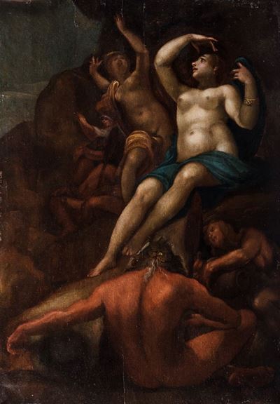 Scena mitologica, olio su tavola