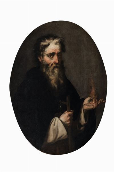 Autore non identificato, Sant'Antonio Abate, olio su tela, forma ovale, cm 90 x 70
