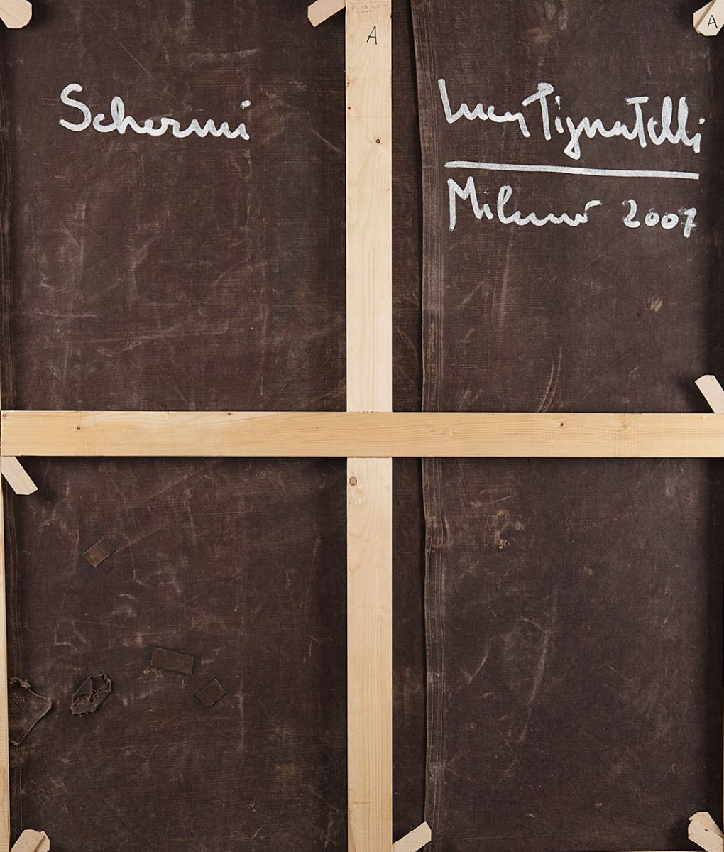 Luca Pignatelli - Schermi 12, 2007 - colori acrilici e polvere d'alluminio su telone ferroviario