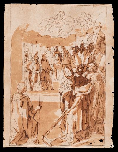 Miracolo della Madonna della Neve, inchiostro bruno acquerellato su carta filigranata