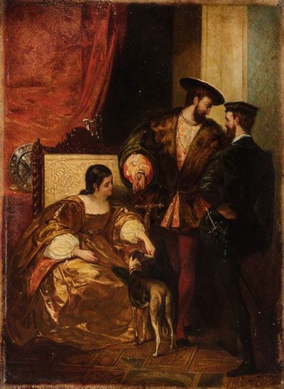 Autore sconosciuto, Scena troubadour, olio su tavola