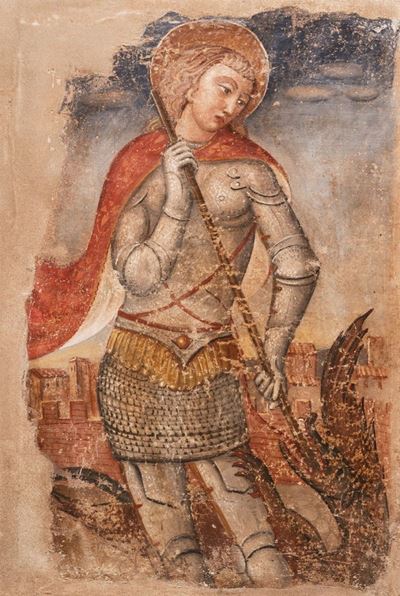 Scuola dell'Italia settentrionale, San Giorgio e il drago, affresco staccato applicato su tela