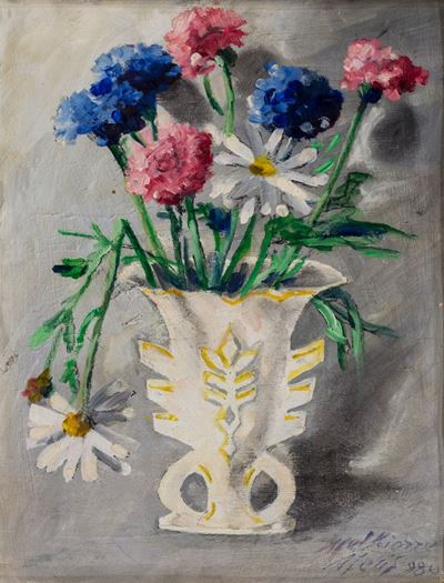 Vaso di fiori, olio su cartone