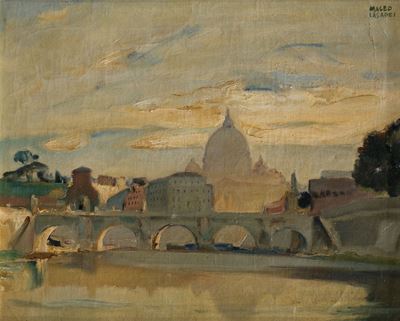 Tramonto sul Tevere, olio su tela
