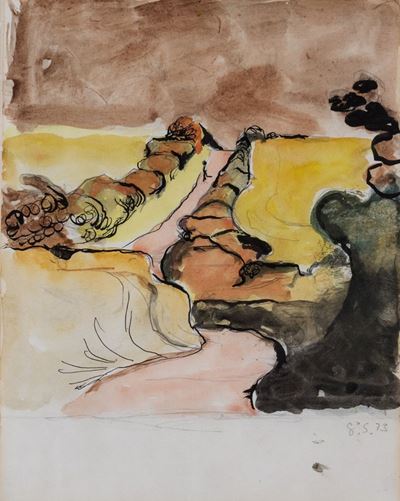 Studio per paesaggio, 1973, china e acquarello su carta
