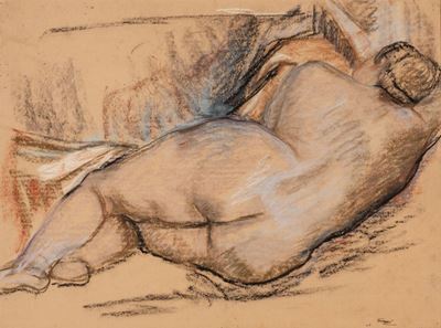 Nudo disteso, 1943, pastelli colorati su carta