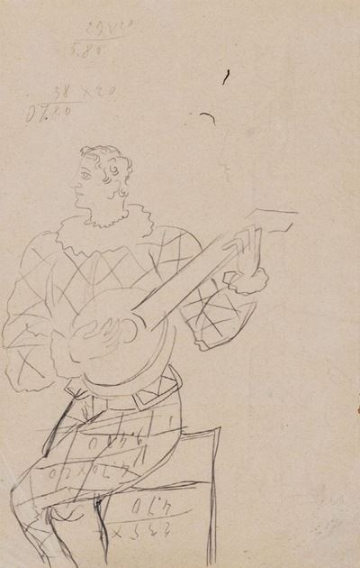 Arlecchino seduto, grafite su carta