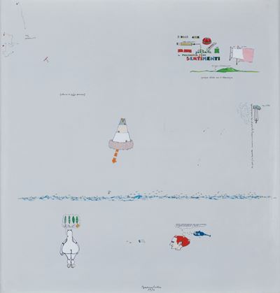 E dice che la pittura è la filosofia dei sentimenti, smalto su lastra di alluminio, 1976