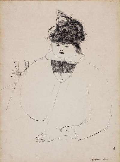 Figura di donna, china su carta applicata su tela, 1945