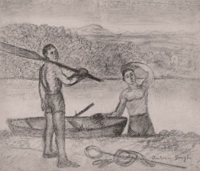 Tevere, grafite su carta applicata su tela, 1934 ca.