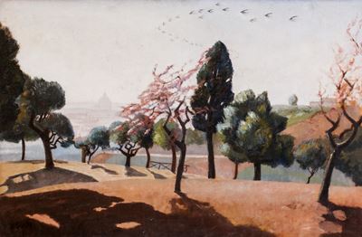 Primavera a Villa Borghese, olio su tavola