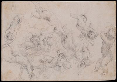 Autore non identificato, Studi di putti e testa di profilo