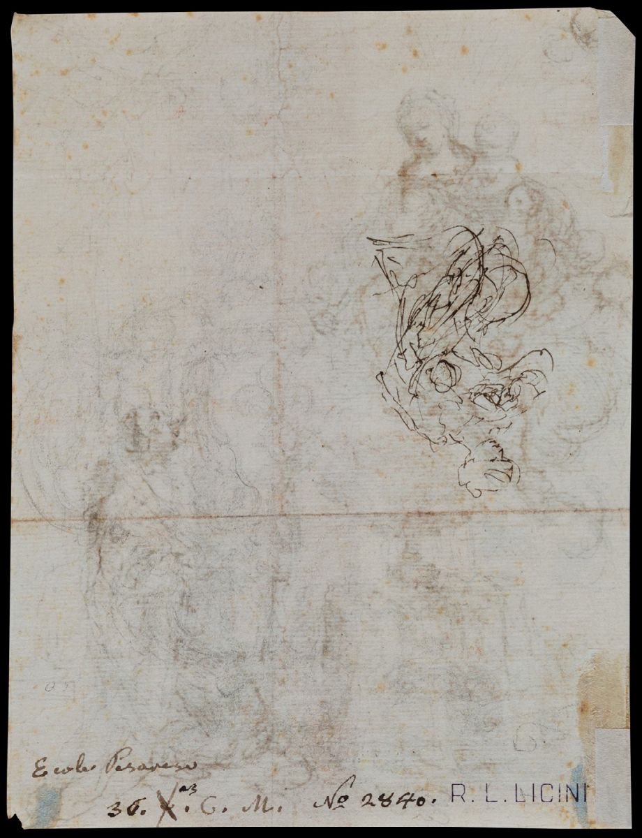 Scuola Dell'italia Centrale, Secolo XVII - Ecole pesarese, Lactatio di San Bernardo (recto) e stu...